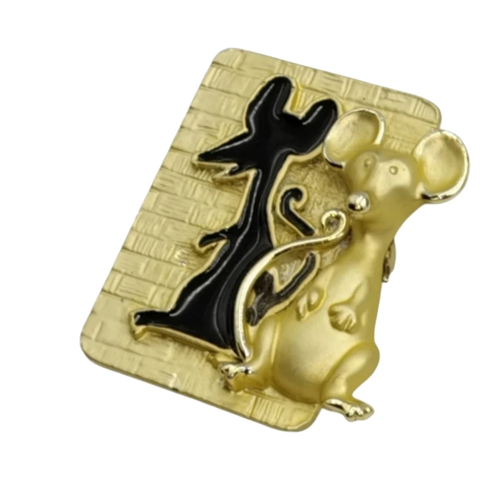 Gold Tone Enamel Mouse Silhouette Brooch NWOT